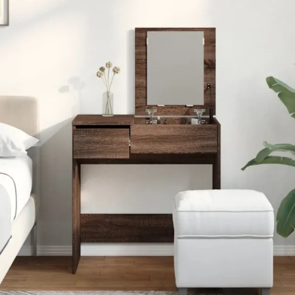 vidaXL Sminkbord>Sminkbord med spegel brun ek 73x46,5x120 cm