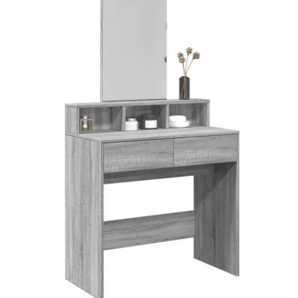 vidaXL Sminkbord>Sminkbord med spegel grå sonoma 80x41x144,5 cm