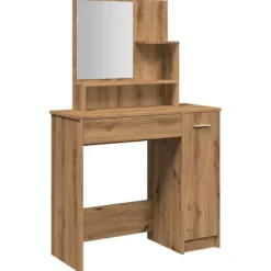 vidaXL Sminkbord>Sminkbord med spegel hantverksmässig ek 86,5x35x136 cm