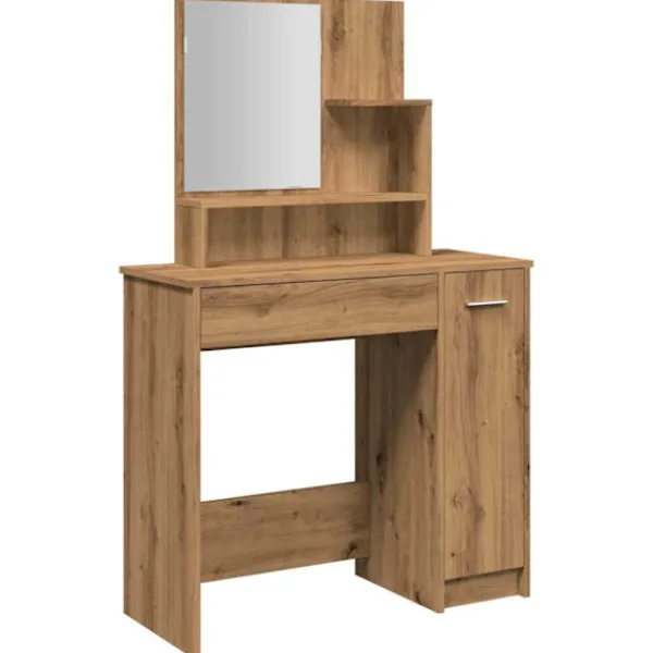 vidaXL Sminkbord>Sminkbord med spegel hantverksmässig ek 86,5x35x136 cm