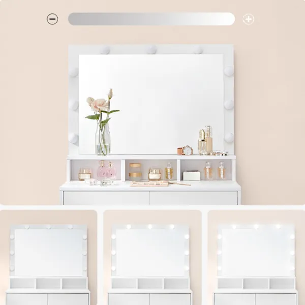 Vasagle Sminkbord>Sminkbord med spegel och LED-belysning – Vit