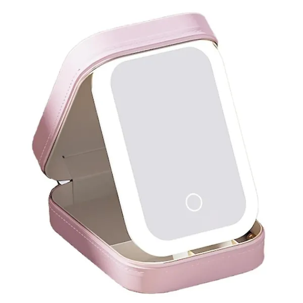 Sminkbord>Sminkbord med spegel och justerbar LED-belysning i tre färger, LED-sminkspegel, kosmetisk förvaringslåda, högkvalitativ smyckeskrin, rosa Y
