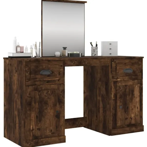 vidaXL Sminkbord>Sminkbord med spegel rökfärgad ek 130x50x132,5 cm