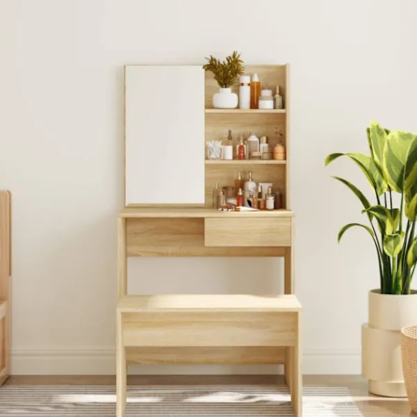 vidaXL Sminkbord>Sminkbord med spegel sonoma-ek 74,5x40x141 cm