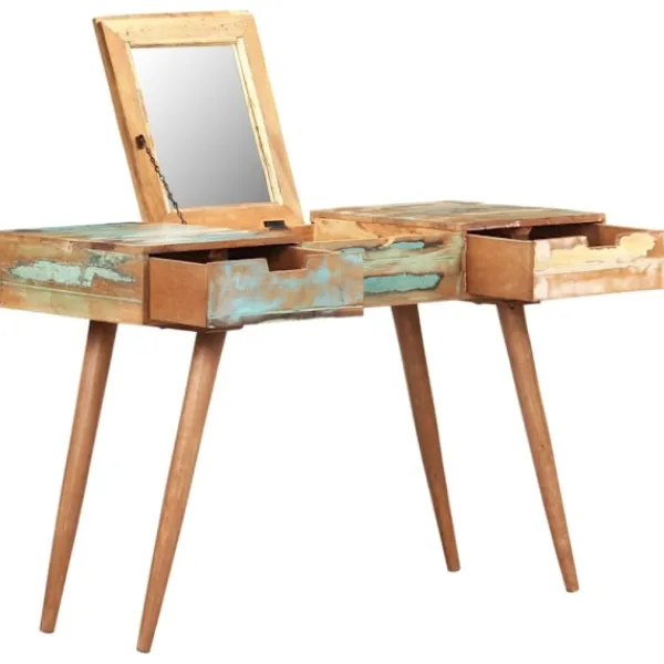 vidaXL Sminkbord>Sminkbord med spegel 112x45x76 cm massivt återvunnet trä