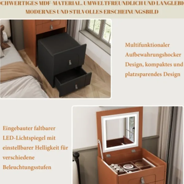 Byråer>Sminkbord, multifunktionellt förvaringsbord, med spegel och LED-belysning
