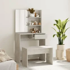 vidaXL Sminkbord>Sminkbord set betonggrå 74,5x40x141 cm