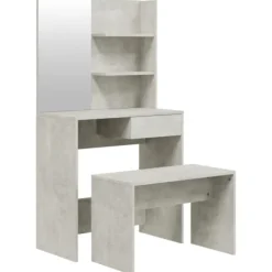 vidaXL Sminkbord>Sminkbord set betonggrå 74,5x40x141 cm