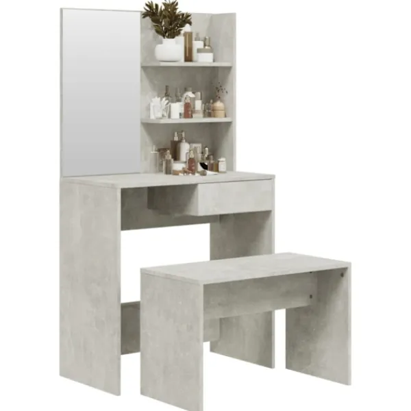 vidaXL Sminkbord>Sminkbord set betonggrå 74,5x40x141 cm