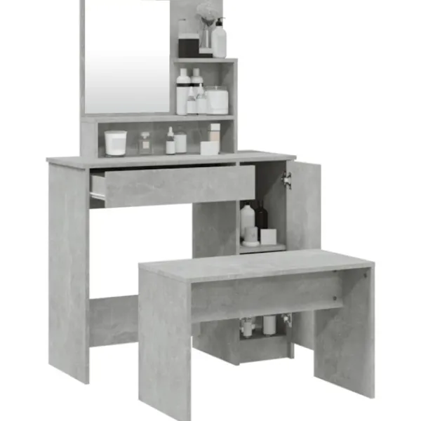 vidaXL Sminkbord>Sminkbord set betonggrå 86,5x35x136 cm