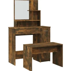 vidaXL Sminkbord>Sminkbord set rökfärgad ek 86,5x35x136 cm