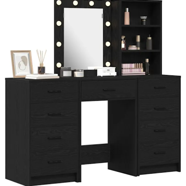 vidaXL Sminkbord>Smyckebord 3 pcs Svart 40 x 41 x 135 cm Konstruerat trä