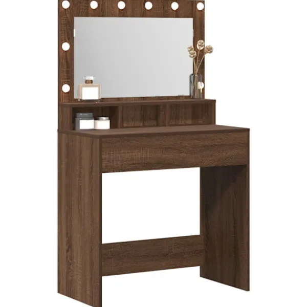 vidaXL Sminkbord>Smyckebord med hylla Brun Ek 75,5 x 41 x 135 cm Konstruerat trä