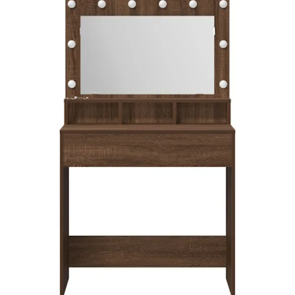 vidaXL Sminkbord>Smyckebord med hylla Brun Ek 75,5 x 41 x 135 cm Konstruerat trä