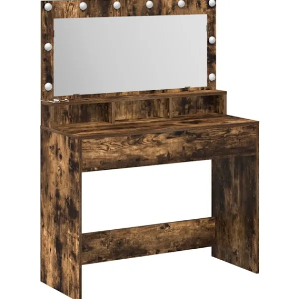 vidaXL Sminkbord>Smyckebord med hylla Rökt ek 100 x 41 x 135 cm Konstruerat trä