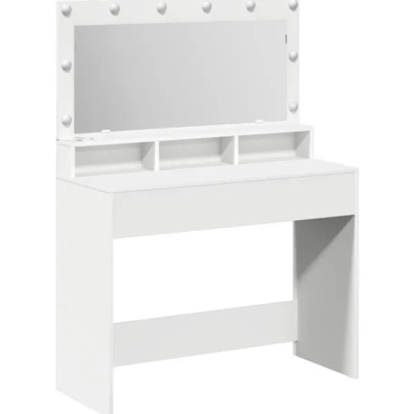 vidaXL Sminkbord>Smyckebord med hylla Vit 100 x 41 x 135 cm Konstruerat trä