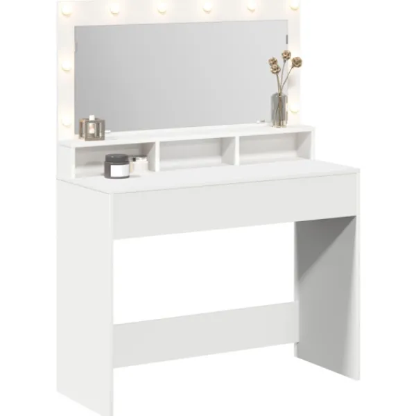 vidaXL Sminkbord>Smyckebord med hylla Vit 100 x 41 x 135 cm Konstruerat trä