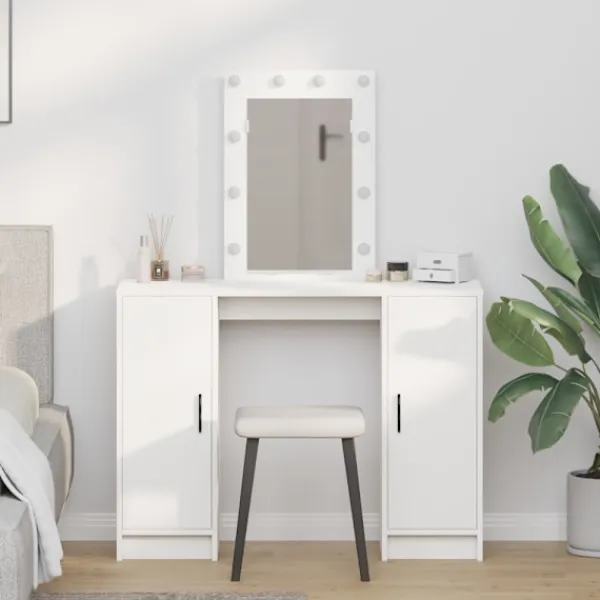 vidaXL Sminkbord>Smyckebord med lagring Vit 102 x 33 x 135 cm Konstruerat trä