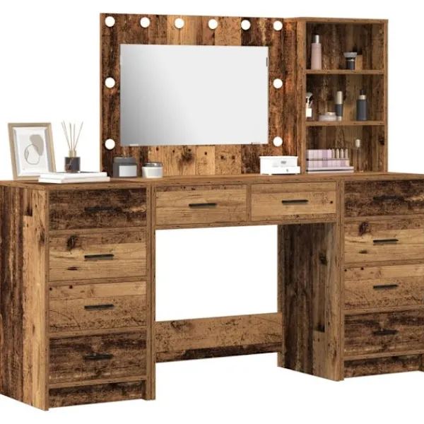 vidaXL Sminkbord>Smyckebord med låda 3 pcs Brun 40 x 41 x 135 cm Konstruerat trä