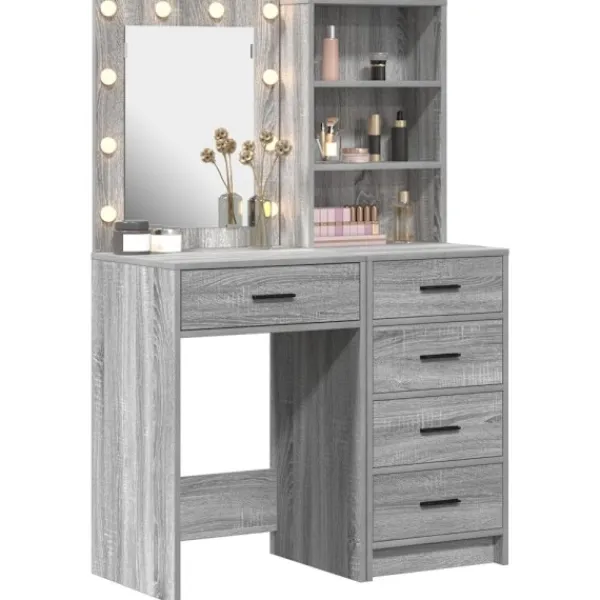 vidaXL Sminkbord>Smyckebord med låda 2 pcs Grå 50 x 41 x 135 cm Konstruerat trä