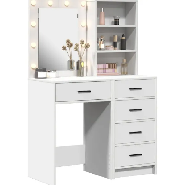 vidaXL Sminkbord>Smyckebord med låda 2 pcs Vit 50 x 41 x 135 cm Konstruerat trä