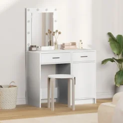 vidaXL Sminkbord>Smyckebord med låda 2 pcs Vit 50 x 41 x 135 cm Konstruerat trä