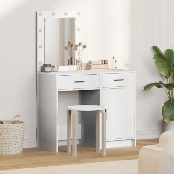 vidaXL Sminkbord>Smyckebord med låda 2 pcs Vit 50 x 41 x 135 cm Konstruerat trä