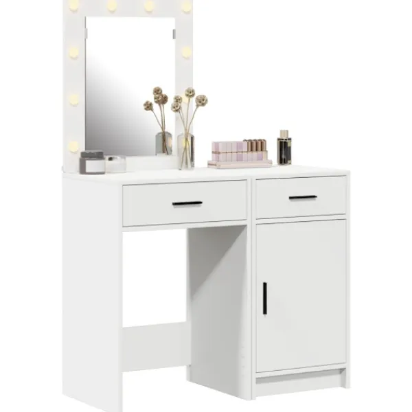 vidaXL Sminkbord>Smyckebord med låda 2 pcs Vit 50 x 41 x 135 cm Konstruerat trä