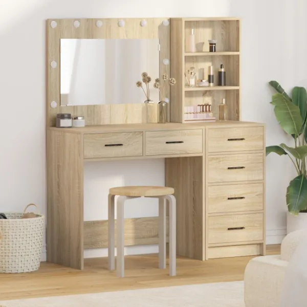 vidaXL Sminkbord>Smyckebord med låda Brun 78.5 x 41 x 135 cm Konstruerat trä