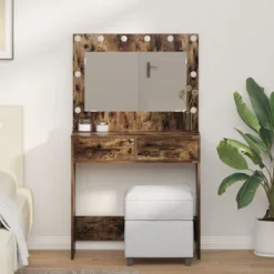 vidaXL Sminkbord>Smyckebord med låda Rökt ek 78,5 x 41 x 135 cm Konstruerat trä