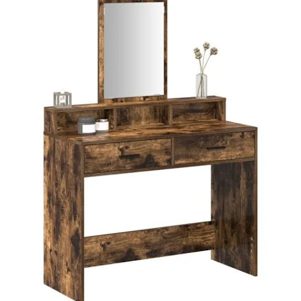 vidaXL Sminkbord>Smyckebord med låda Rökt ek 100 x 41 x 140 cm Konstruerat trä