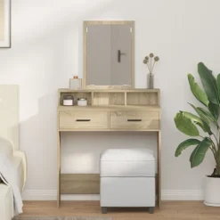 vidaXL Sminkbord>Smyckebord med låda Sonoma-ek 79 x 41 x 140 cm Konstruerat trä