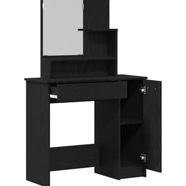 vidaXL Sminkbord>Smyckebord med låda Svart Ek 86,5 x 35 x 136 cm Konstruerat trä