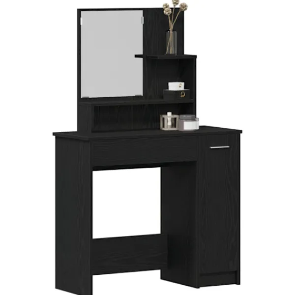 vidaXL Sminkbord>Smyckebord med låda Svart Ek 86,5 x 35 x 136 cm Konstruerat trä
