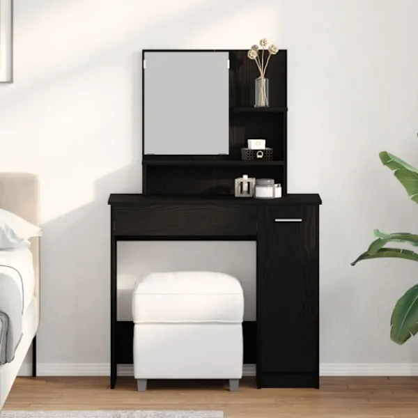 vidaXL Sminkbord>Smyckebord med låda Svart Ek 86,5 x 35 x 136 cm Konstruerat trä