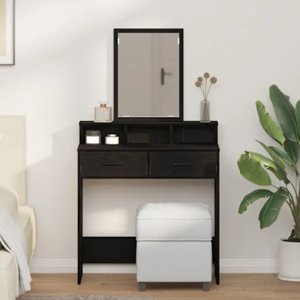 vidaXL Sminkbord>Smyckebord med låda Svart Ek 79 x 41 x 140 cm Konstruerat trä