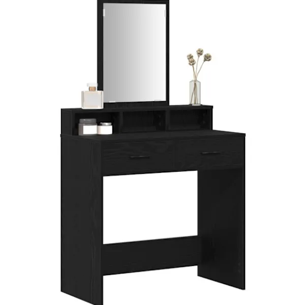 vidaXL Sminkbord>Smyckebord med låda Svart Ek 79 x 41 x 140 cm Konstruerat trä