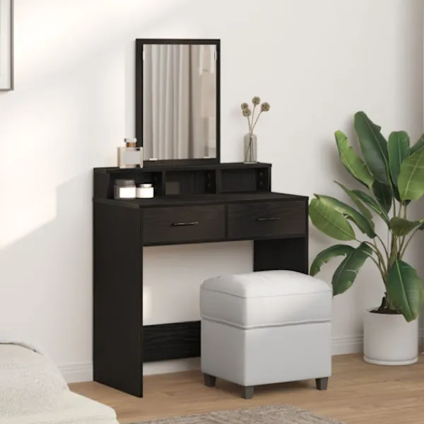 vidaXL Sminkbord>Smyckebord med låda Svart Ek 79 x 41 x 140 cm Konstruerat trä