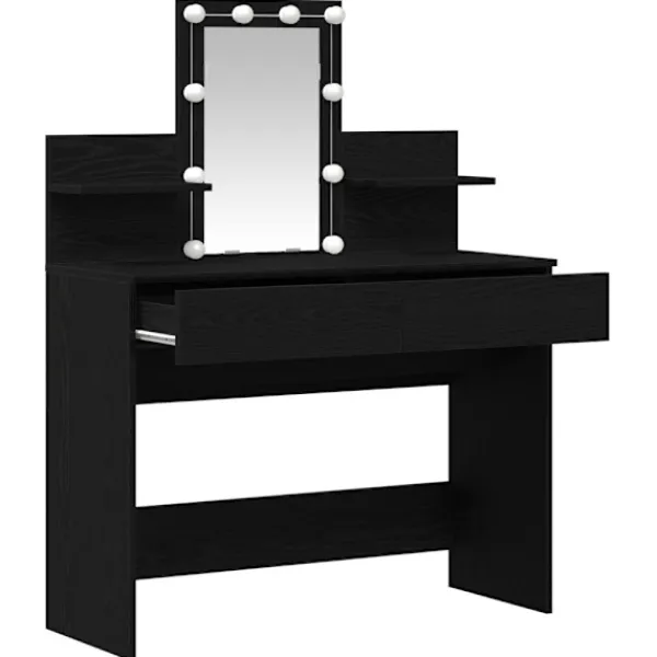 vidaXL Sminkbord>Smyckebord med låda Svart Ek 100 x 40 x 130 cm Konstruerat trä