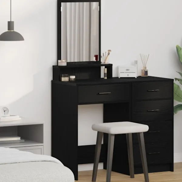 vidaXL Sminkbord>Smyckebord med låda Svart Ek 50 x 41 x 140 cm Konstruerat trä