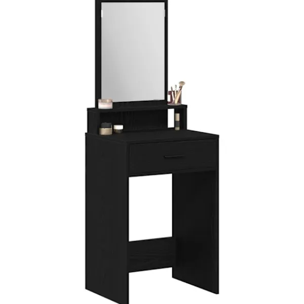 vidaXL Sminkbord>Smyckebord med låda Svart Ek 50 x 41 x 140 cm Konstruerat trä