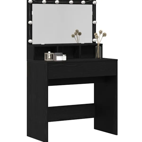 vidaXL Sminkbord>Smyckebord med låda Svart Ek 80 x 41 x 134,5 cm Konstruerat trä