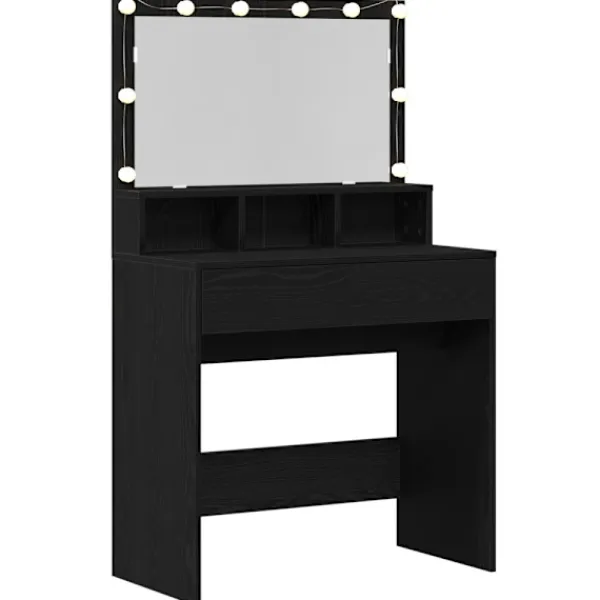 vidaXL Sminkbord>Smyckebord med låda Svart Ek 80 x 41 x 134,5 cm Konstruerat trä