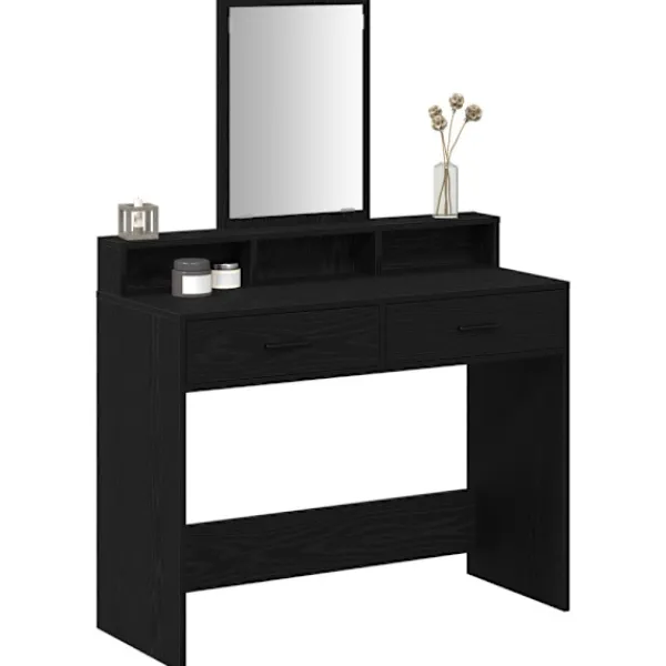 vidaXL Sminkbord>Smyckebord med låda Svart Ek 100 x 41 x 140 cm Konstruerat trä