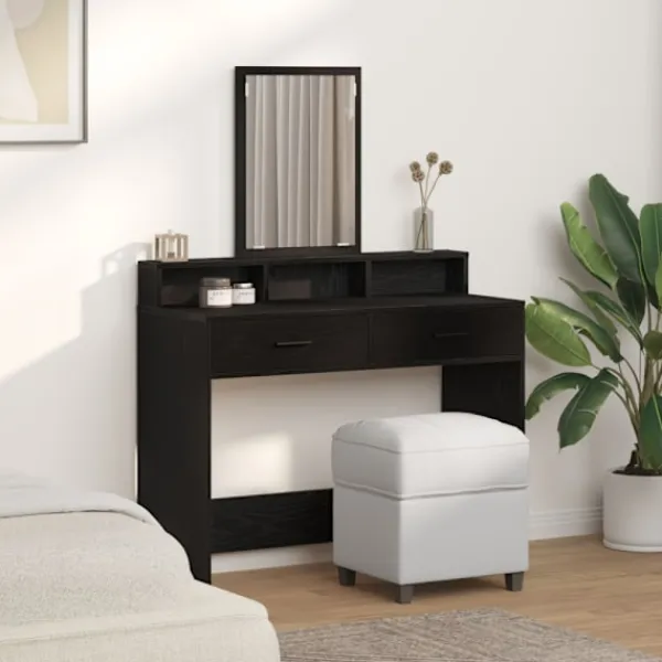 vidaXL Sminkbord>Smyckebord med låda Svart Ek 100 x 41 x 140 cm Konstruerat trä