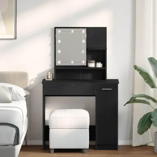 vidaXL Sminkbord>Smyckebord med låda Svart Ek 86,5 x 35 x 136 cm Konstruerat trä