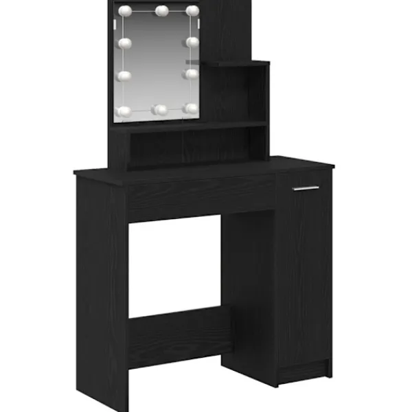 vidaXL Sminkbord>Smyckebord med låda Svart Ek 86,5 x 35 x 136 cm Konstruerat trä