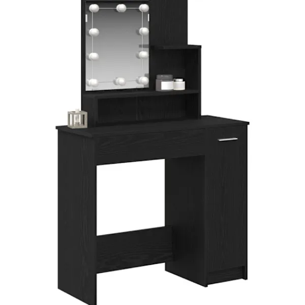 vidaXL Sminkbord>Smyckebord med låda Svart Ek 86,5 x 35 x 136 cm Konstruerat trä