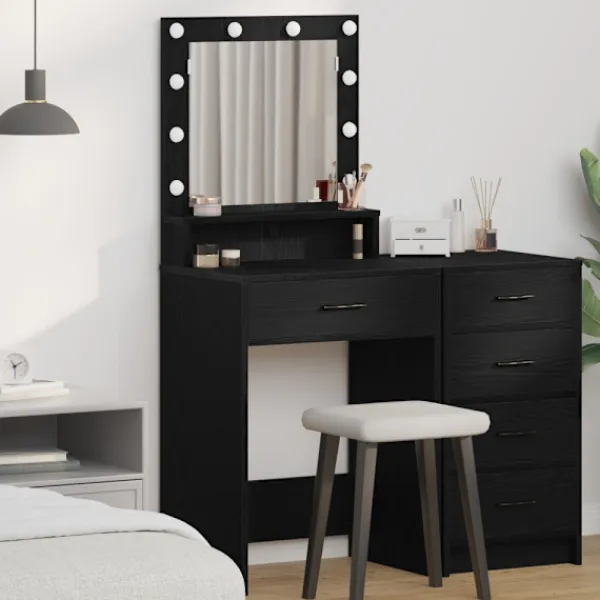 vidaXL Sminkbord>Smyckebord med låda Svart Ek 50 x 41 x 135 cm Konstruerat trä