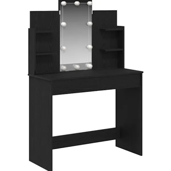 vidaXL Sminkbord>Smyckebord med låda Svart Ek 96 x 39 x 142 cm Konstruerat trä